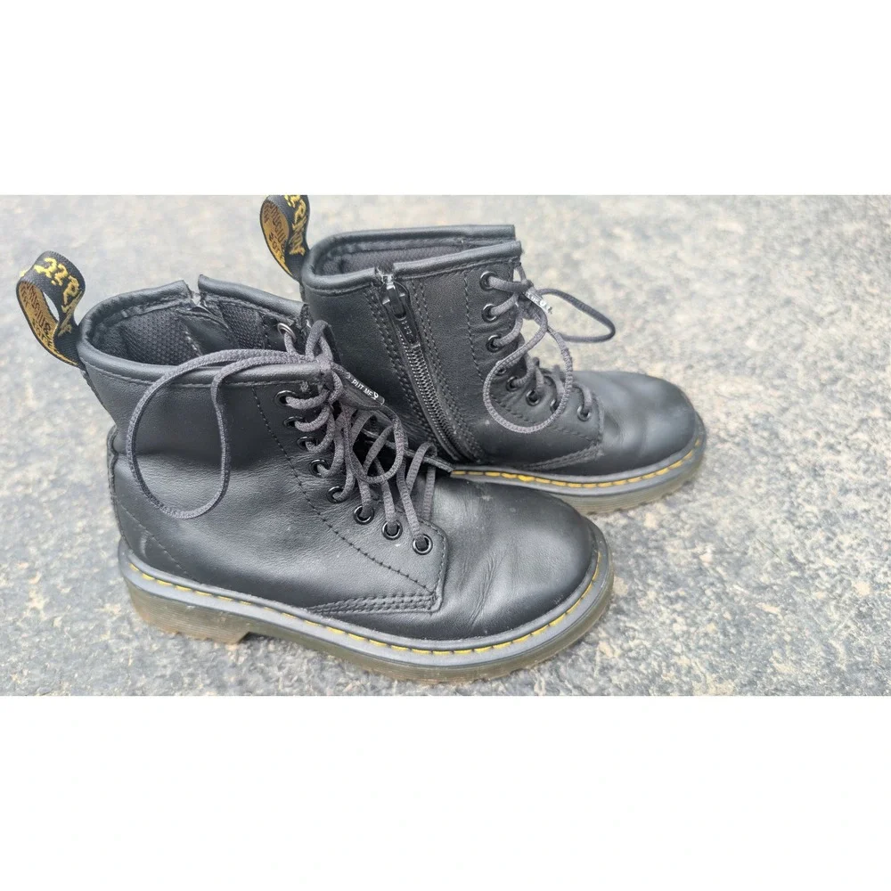 DR MARTENS 1460 J‎ Kids Black Softy T Leather Zip Combat Boots Size US 12 UK 11